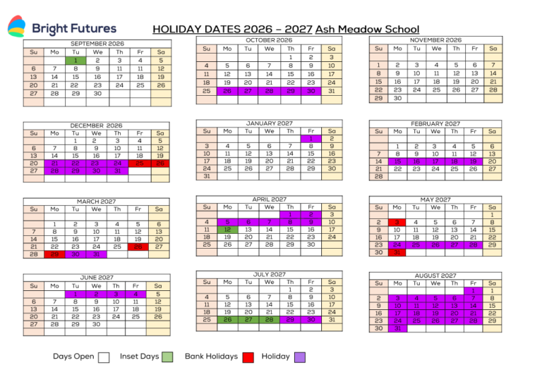 Ash Meadow School 2026-2027 Term Dates